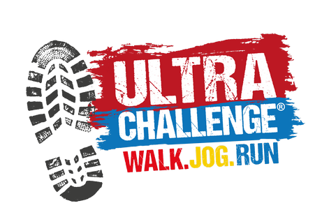 Ultra Challenge logo - footprint with the words 'walk, jog, run'